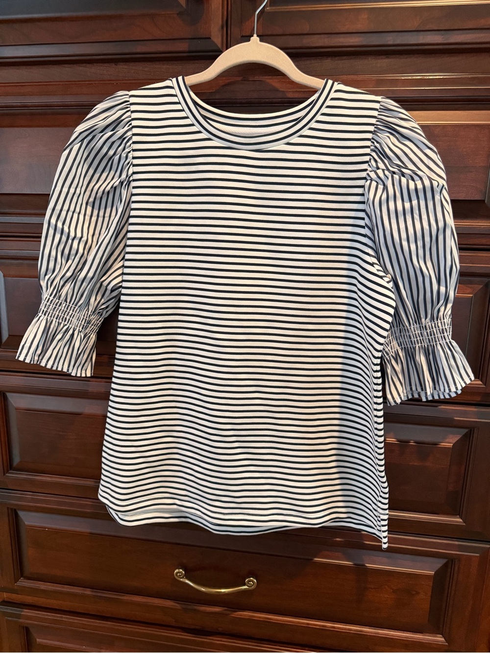 Addison Bay Black & White Striped Puff-Sleeve Top